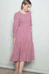 Mauve Textured Stripe Smocked Maternity Midi Dress