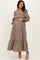 Chestnut Plaid Square Neck Long Sleeve Maternity Maxi Dress