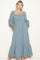 Dusty Blue Plaid Square Neck Long Sleeve Maxi Dress