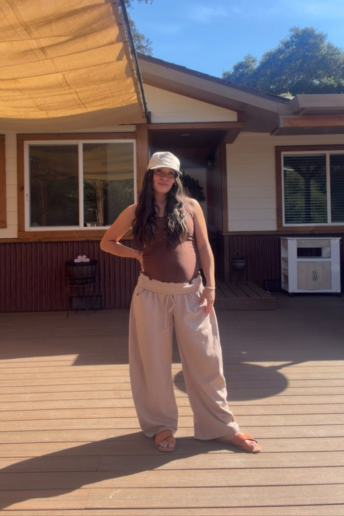 Taupe Barrel Leg Terry Maternity Sweatpants