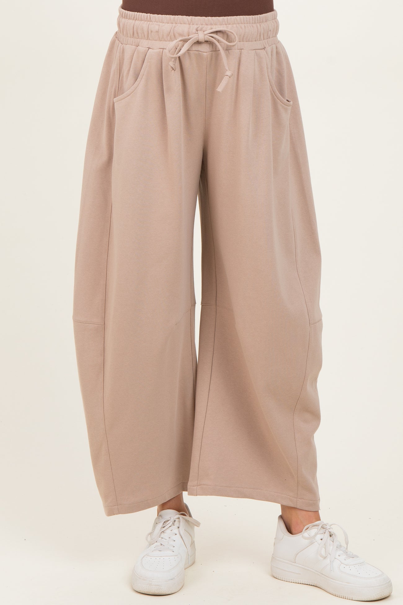 Taupe Barrel Leg Terry Maternity Sweatpants