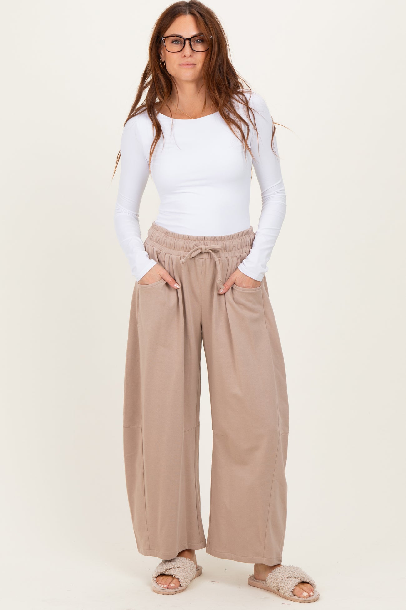Taupe Barrel Leg Terry Sweatpants