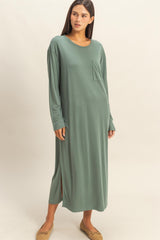 Light Olive Oversized Long Sleeve Maternity Midi Dress