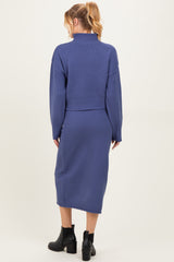 Dusty Navy Waffle Knit High Neck Sweater Skirt Maternity Set