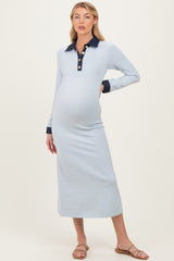 Light Blue Denim Trim Maternity Knit Dress