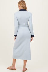 Light Blue Denim Trim Maternity Knit Dress