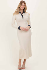 Cream Denim Trim Knit Dress