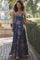 Dusty Blue Floral V-Neck Sleeveless Maxi Dress