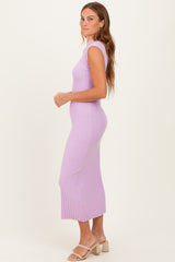 Light Pink Ribbed Knit Mock Neck Maxi Dress