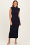 Navy Ribbed Knit Mock Neck Maxi Dress