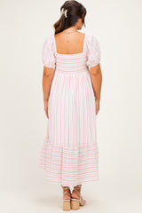 Fuchsia Stripe Sweetheart Neckline Maternity Midi Dress