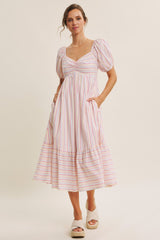 Fuchsia Stripe Sweetheart Neckline Maternity Midi Dress