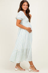 Lime Stripe Sweetheart Neckline Maternity Midi Dress