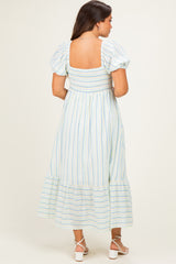 Lime Stripe Sweetheart Neckline Maternity Midi Dress