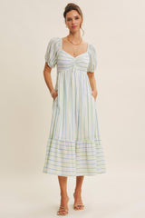 Lime Stripe Sweetheart Neckline Maternity Midi Dress