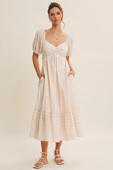 Orange Stripe Sweetheart Neckline Maternity Midi Dress