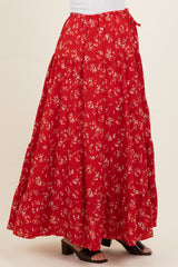 Red Floral Tiered Maternity Maxi Skirt