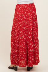 Red Floral Tiered Maternity Maxi Skirt