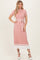 Mauve Knit Pleated Sash Tie Midi Dress