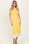 Yellow Knit Pleated Sash Tie Midi Dress