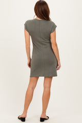 Olive Side Ruched Short Sleeve Mini Dress