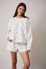 Heather Grey Crew Neck Heart Print Maternity Sweatshirt