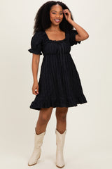 Black Textured Puff Sleeve Dress