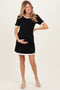 Black Ribbed Knit Ruffle Trim Maternity Mini Dress