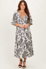 Black Damask Smocked Ruffle Tier Midi Dresses