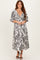 Black Damask Smocked Ruffle Tier Midi Dresses