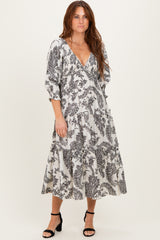 Black Damask Smocked Ruffle Tier Midi Dresses