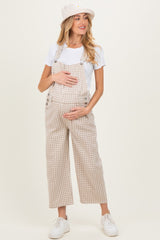 Light Taupe Gingham Maternity Denim Overalls