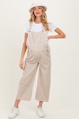 Light Taupe Gingham Maternity Denim Overalls