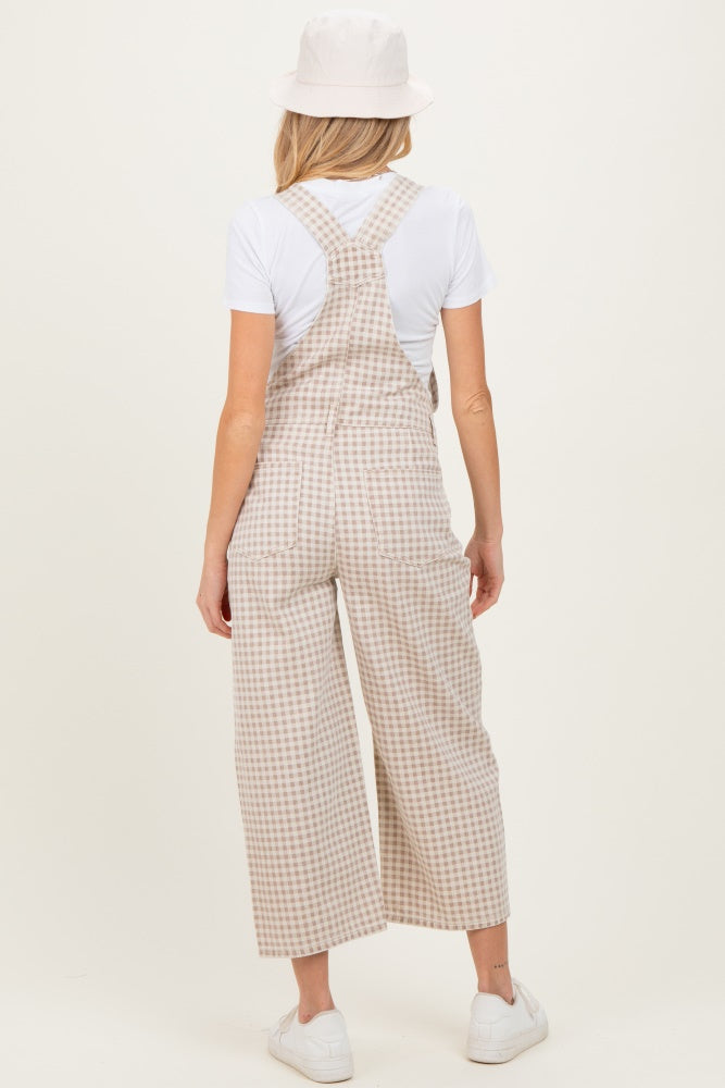 Light Taupe Gingham Maternity Denim Overalls