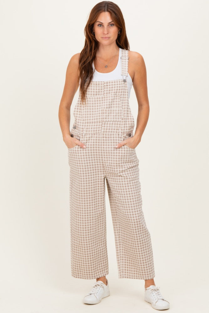 Light Taupe Gingham Denim Overalls