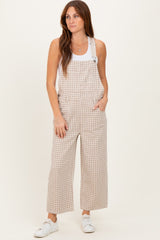 Light Taupe Gingham Denim Overalls