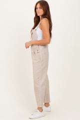 Light Taupe Gingham Denim Overalls
