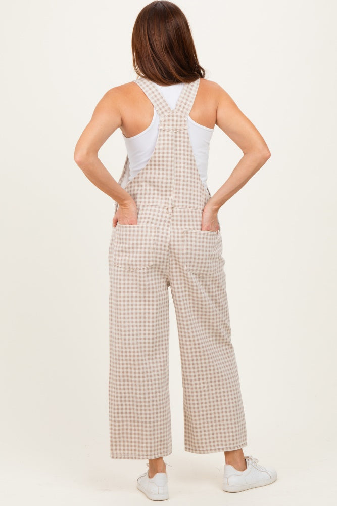 Light Taupe Gingham Denim Overalls