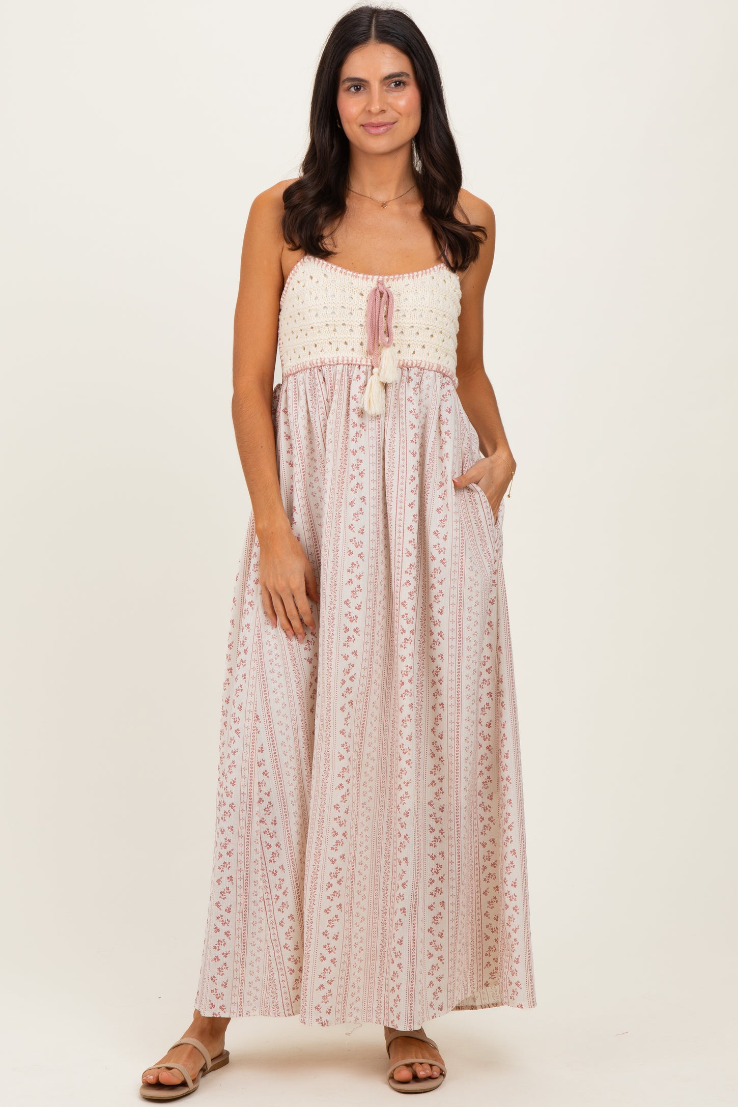 Dusty Pink Bohemian Dream Crochet Cotton Maxi Dress