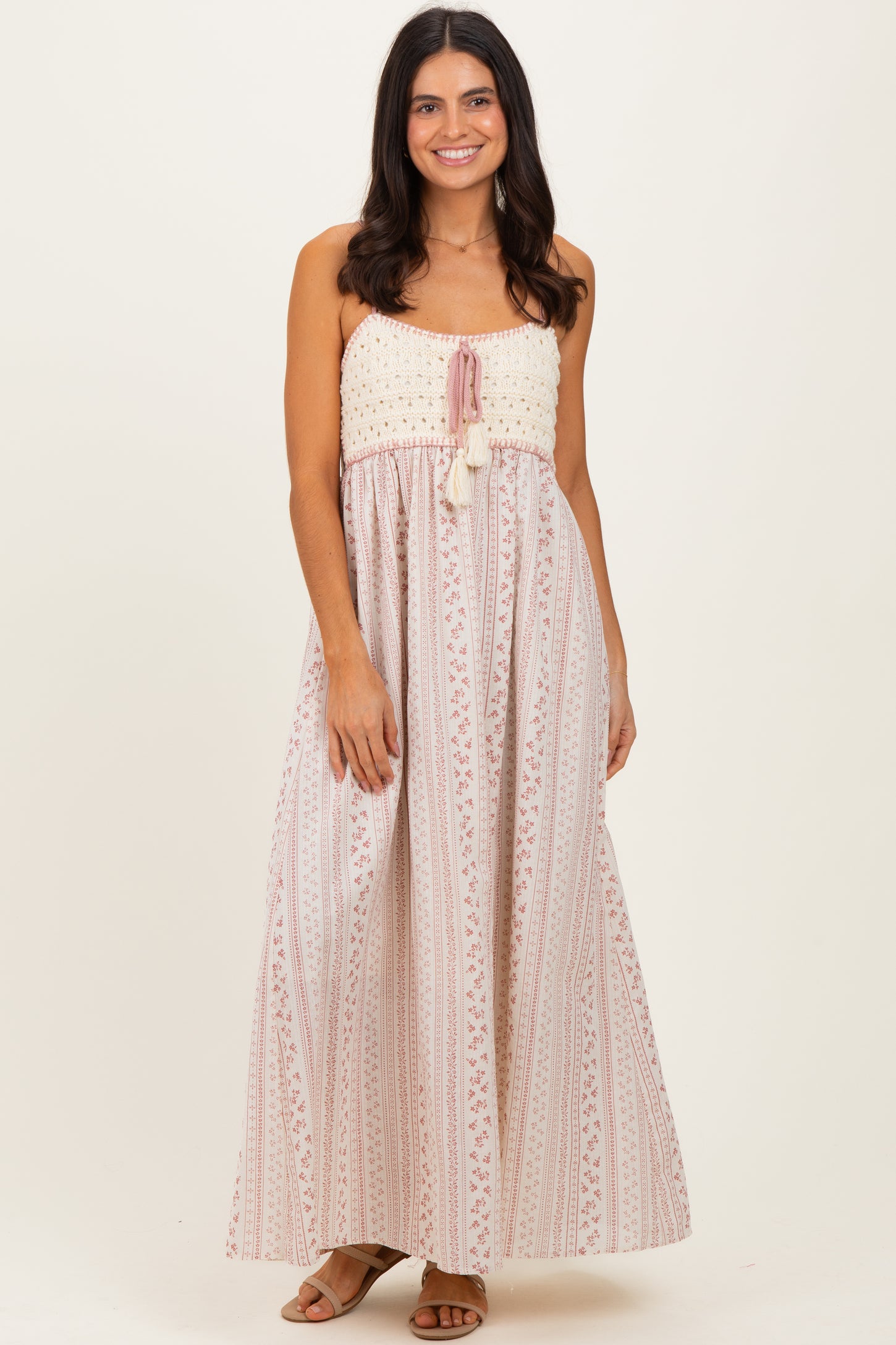 Dusty Pink Bohemian Dream Crochet Cotton Maxi Dress