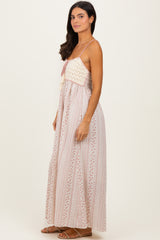 Dusty Pink Bohemian Dream Crochet Cotton Maxi Dress