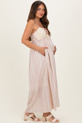 Dusty Pink Bohemian Dream Crochet Cotton Maternity Maxi Dress