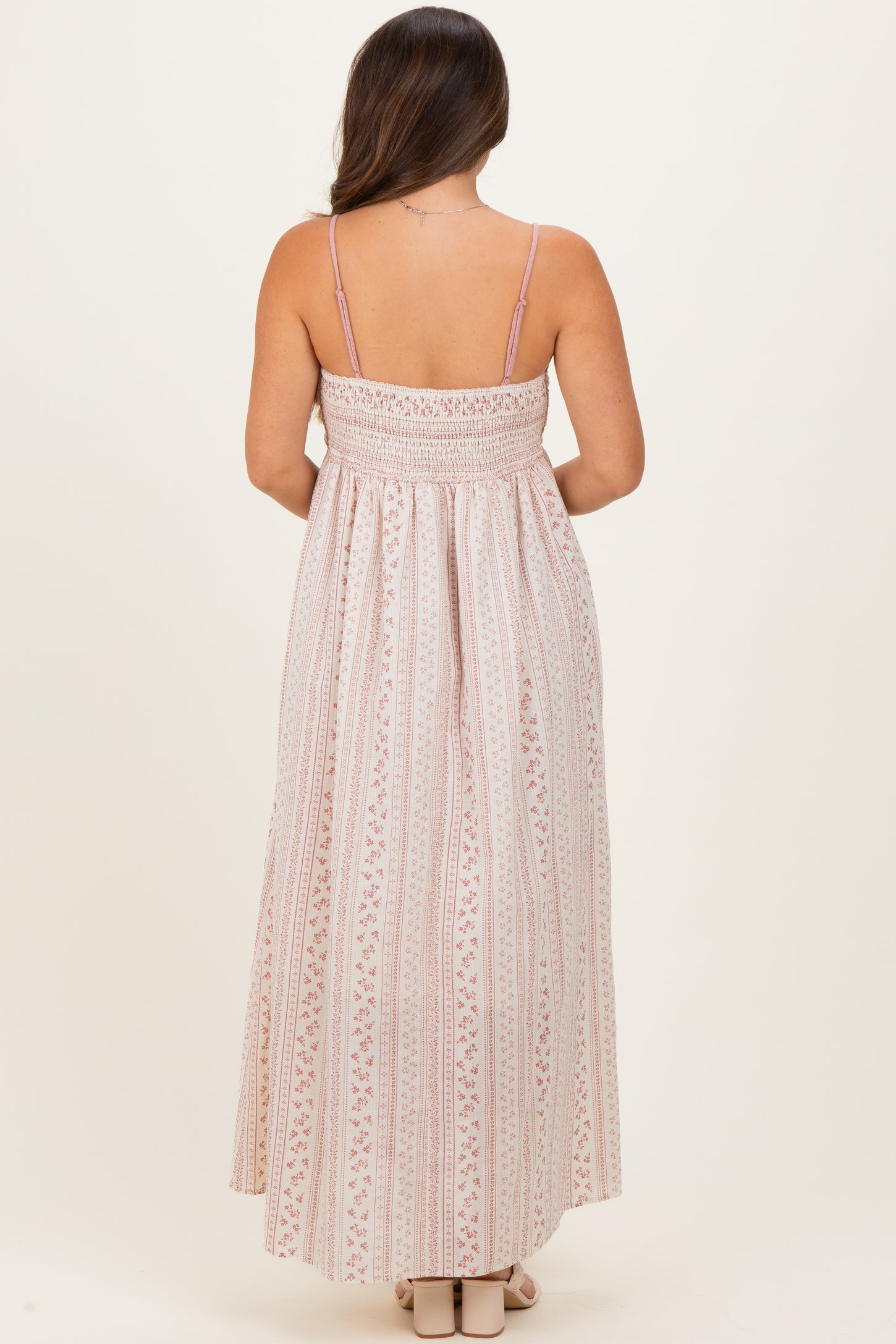 Dusty Pink Bohemian Dream Crochet Cotton Maternity Maxi Dress