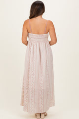 Dusty Pink Bohemian Dream Crochet Cotton Maternity Maxi Dress