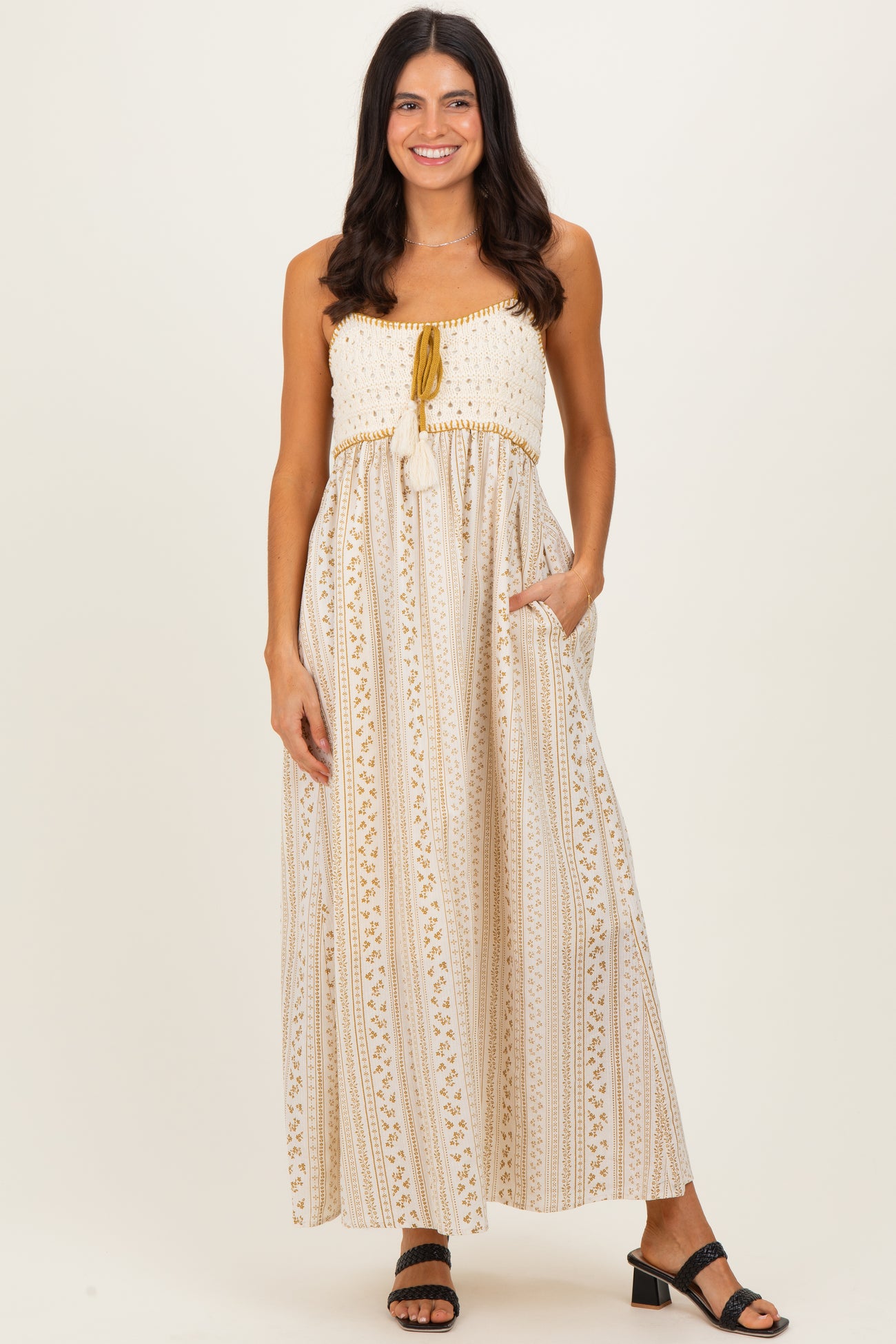 Gold Bohemian Dream Crochet Cotton Maxi Dress