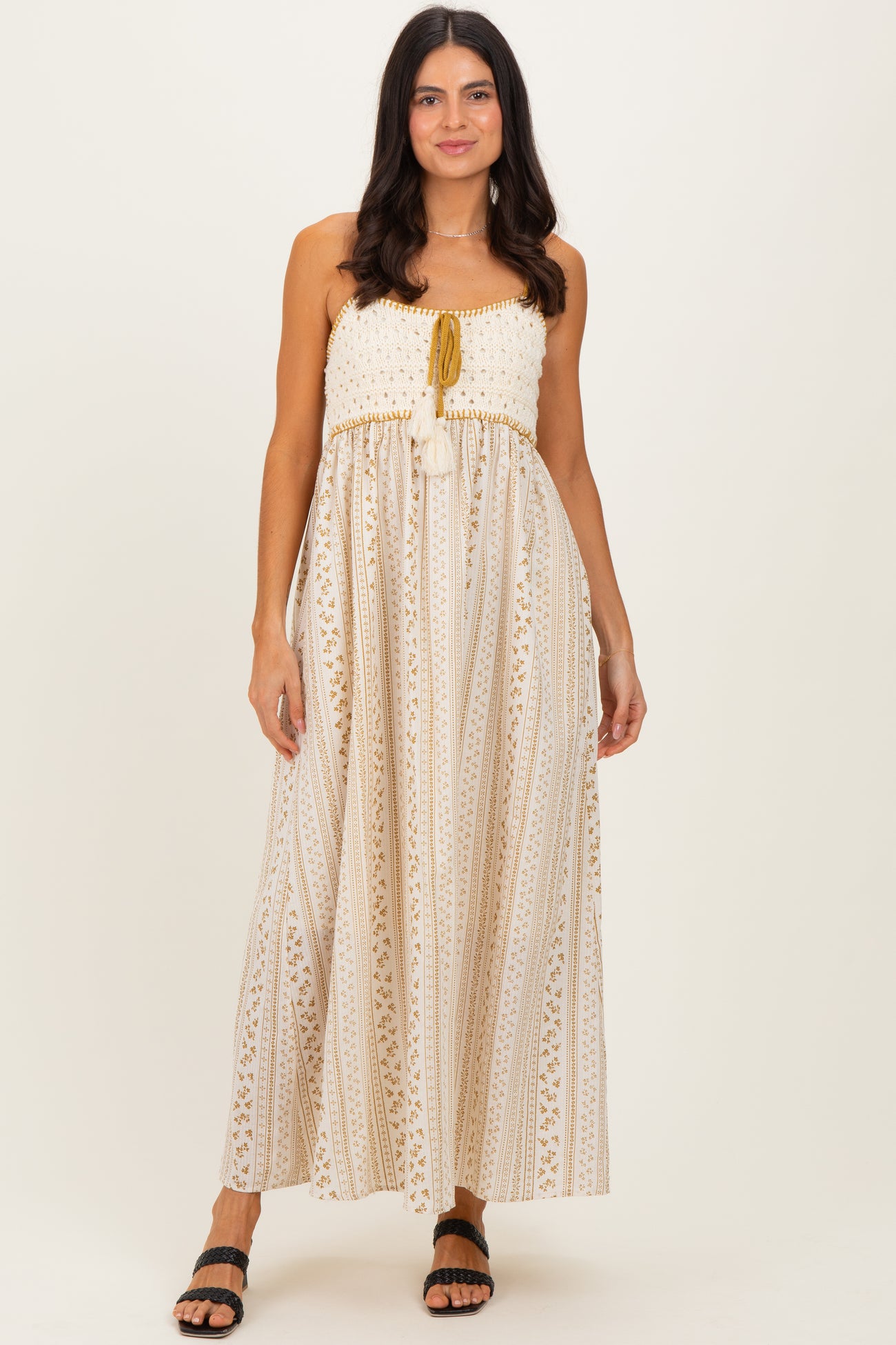 Gold Bohemian Dream Crochet Cotton Maxi Dress