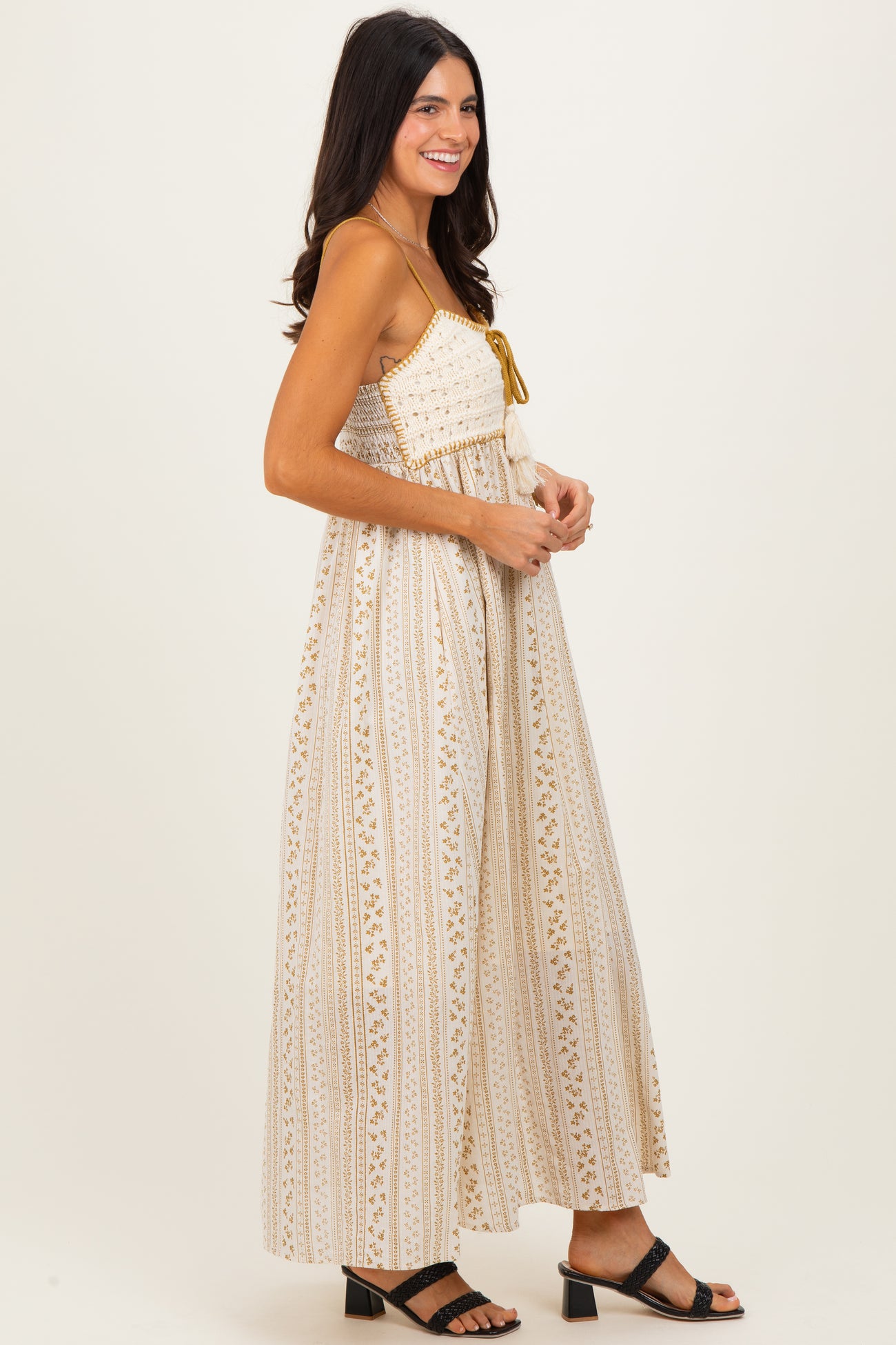 Gold Bohemian Dream Crochet Cotton Maxi Dress