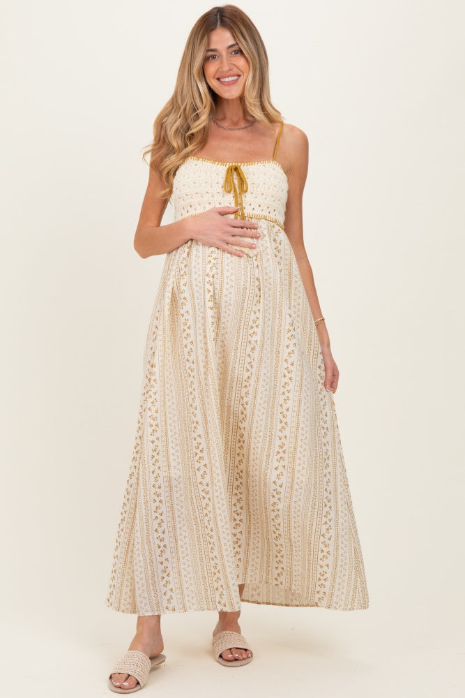 Gold Bohemian Dream Crochet Cotton Maternity Maxi Dress