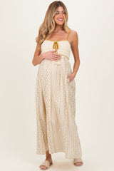 Gold Bohemian Dream Crochet Cotton Maternity Maxi Dress