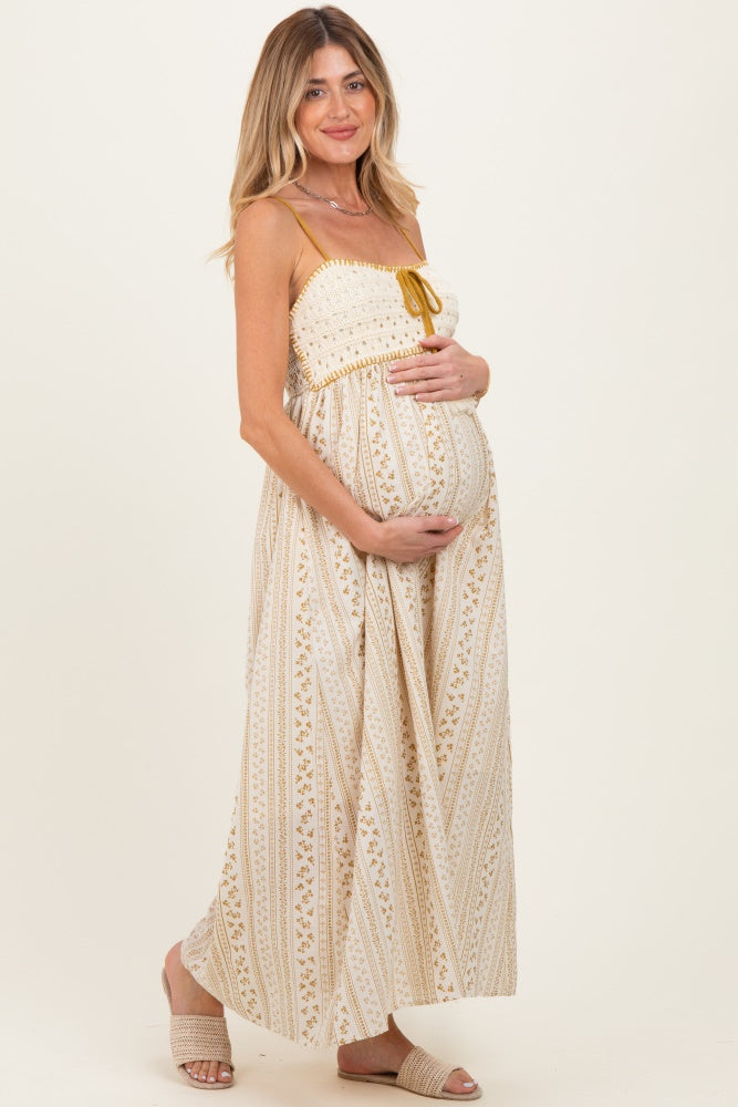 Gold Bohemian Dream Crochet Cotton Maternity Maxi Dress